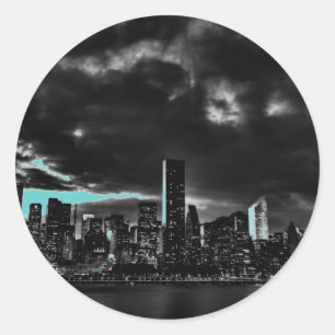 Blue New York City Night Classic Round Sticker