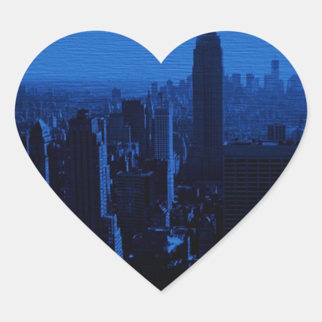 Blue New York City Night Heart Sticker (Front)