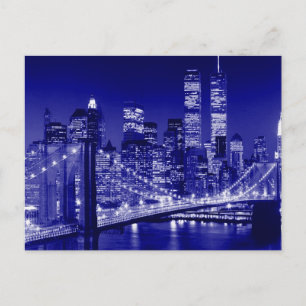 Blue New York City Night Holiday Postcard