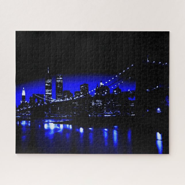 Blue New York City Night Jigsaw Puzzle (Horizontal)