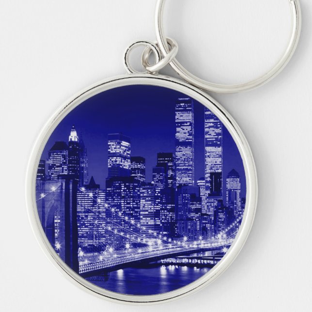 Blue New York City Night Key Ring (Front)