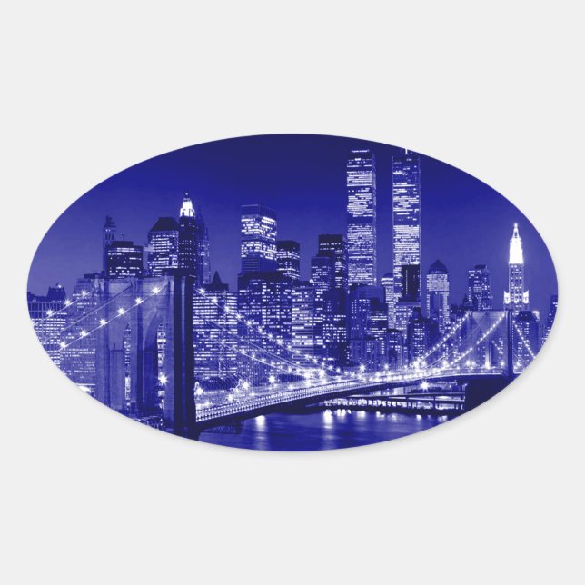 Blue New York City Night Oval Sticker (Front)
