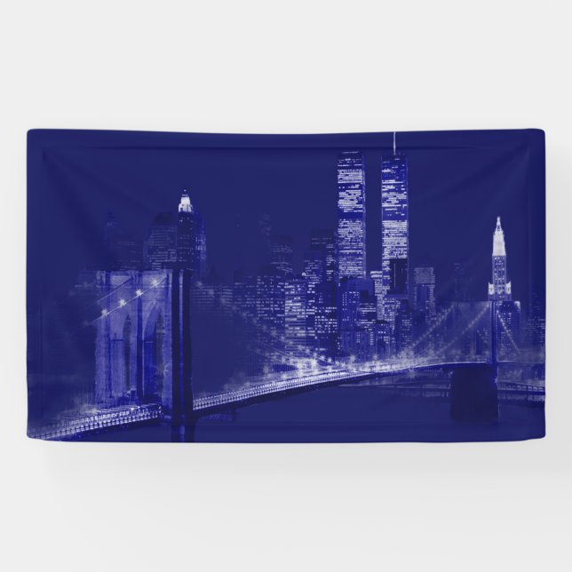 Blue New York City Night Pop Art Banner (Horizontal)