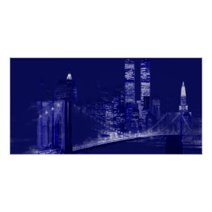 Blue New York City Night Pop Art Poster
