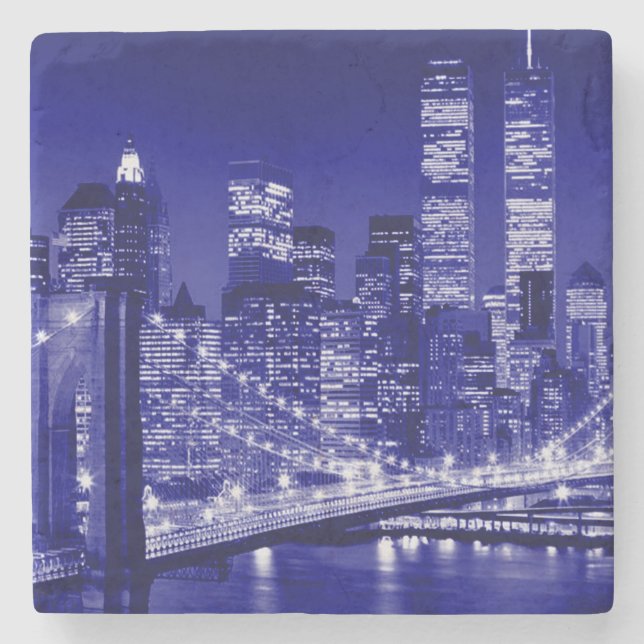 Blue New York City Night Stone Coaster (Front)
