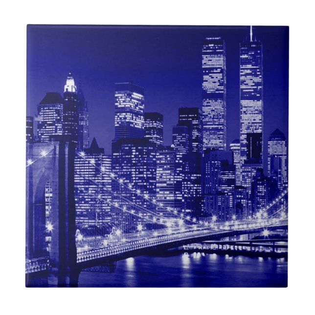 Blue New York City Night Tile (Front)