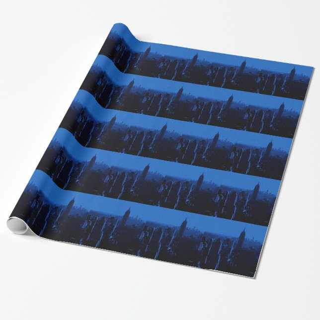 Blue New York City Night Wrapping Paper (Unrolled)