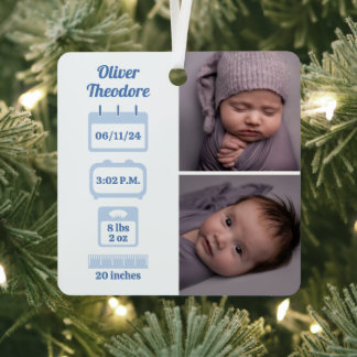 Blue Newborn Birth Stats  Metal Tree Decoration
