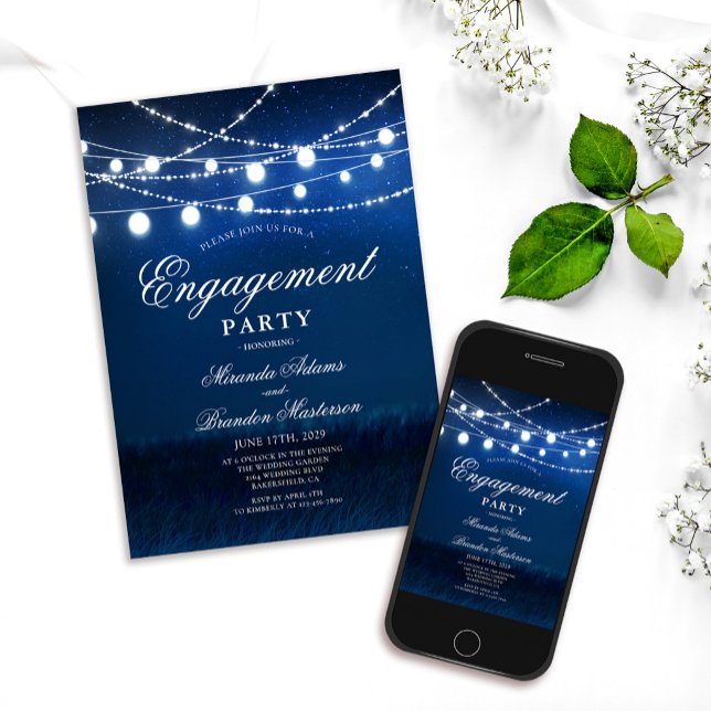 Blue Night and Silver Lights Engagement Party Invitation (Creator Uploaded)