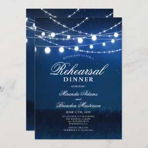 Blue Night and Silver Lights Rehearsal Dinner Invitation