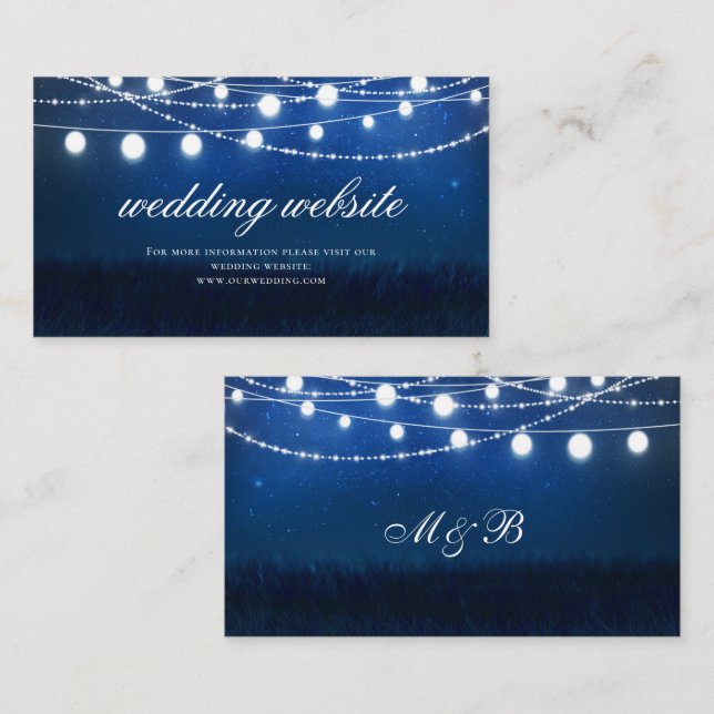 Blue Night and Silver Lights Wedding Website Card (Front/Back)