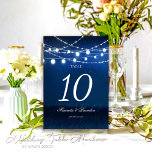 Blue Night and Silver String Lights Wedding Table Number<br><div class="desc">Illuminate your wedding venue with our Blue Night & Silver String Lights Wedding Table Numbers. Stop stressing over your wedding table numbers, as we are your partner for individual wedding table numbers. Crafted delicately with love by Mylini Design, these elegant table numbers are enhanced by the enchanting glow of blue...</div>