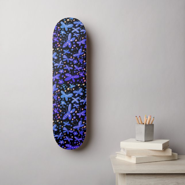 Blue Night Butterflies  Skateboard (Wall Art)