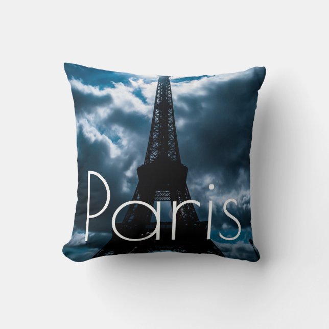 Blue Night Eiffel Tower Paris France Travel Cushion (Front)