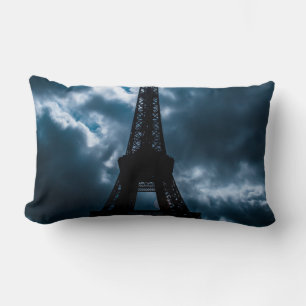 Blue Night Eiffel Tower Paris French Travel Lumbar Cushion