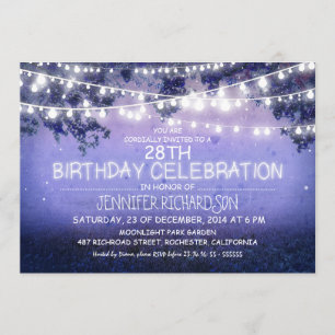 blue night & garden lights birthday invitations