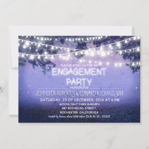 blue night & garden lights engagement party invitation