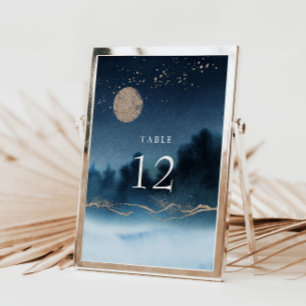 Blue Night Landscape Wedding Table Number