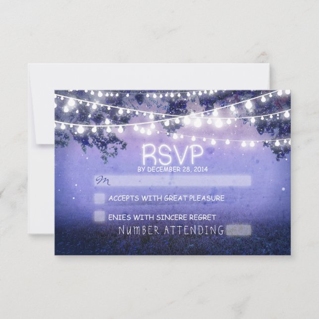blue night & lanterns rustic wedding RSVP (Front)