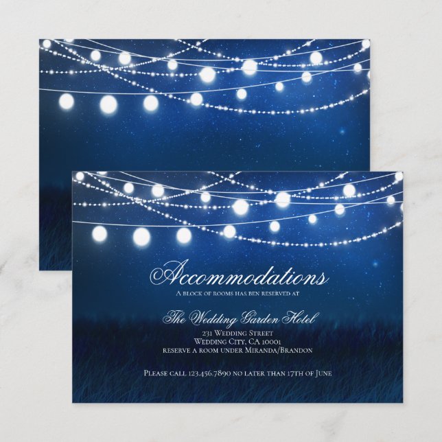 Blue Night & Lights Wedding Accommodations Card (Front/Back)