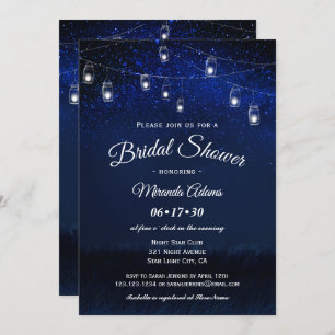 Blue Night Mason Jar String Lights Bridal Shower Invitation
