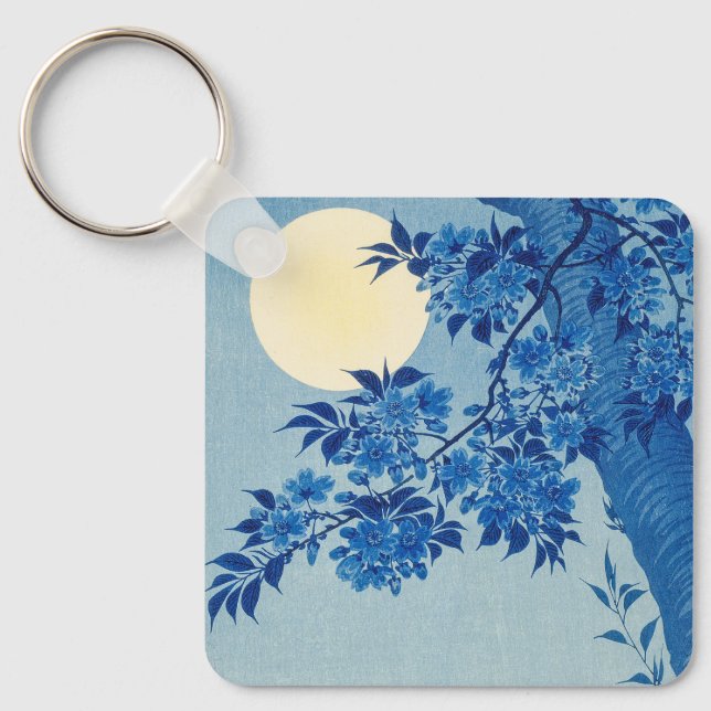 Blue Night Moon Cherry Tree Japanese Key Ring (Front)