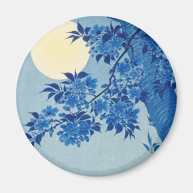 Blue Night Moon Cherry Tree Japanese Magnet (Front)