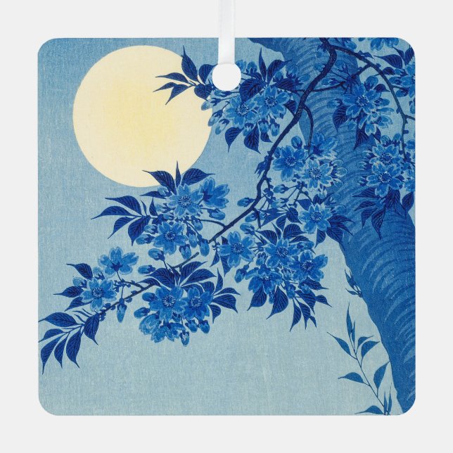 Blue Night Moon Cherry Tree Japanese  Metal Tree Decoration (Front)