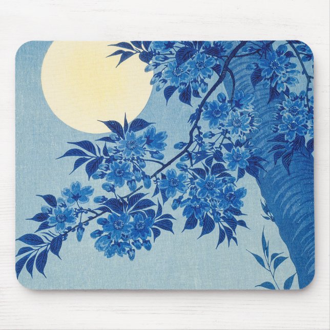 Blue Night Moon Cherry Tree Japanese  Mouse Mat (Front)
