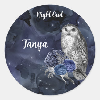 Blue Night Owl Classic Round Sticker