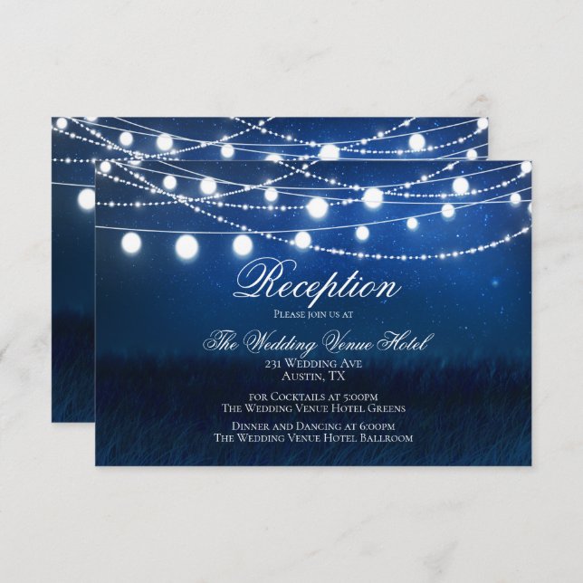 Blue Night & Silver Lights Wedding Reception Card (Front/Back)