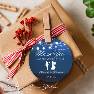 Blue Night & Silver String Lights Wedding Favour Classic Round Sticker