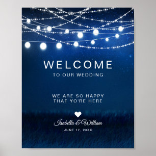 Blue Night & Silver String Lights Wedding Welcome Poster