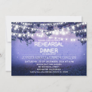 blue night & string lights rehearsal dinner invitation