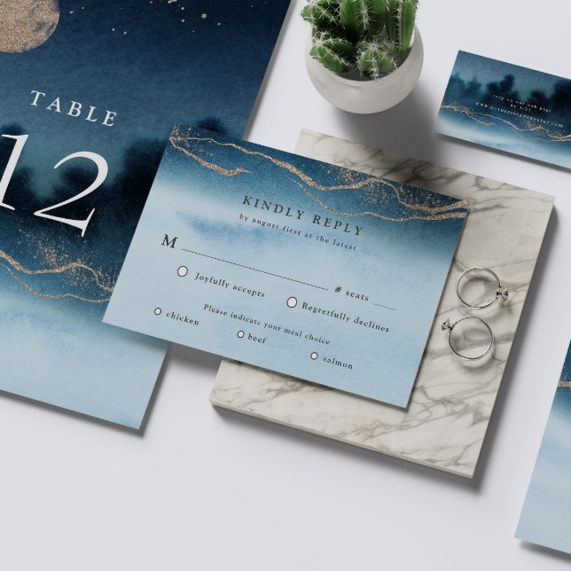 Blue Night Watercolor Landscape RSVP Response Card (Creator Uploaded)