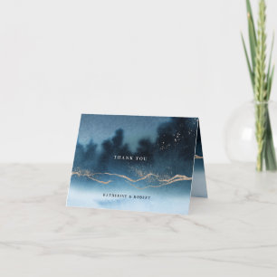 Blue Night Watercolor Landscape Thank You Card
