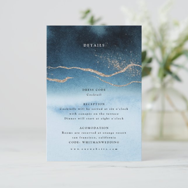 Blue Night Watercolor Landscape Wedding Details  Enclosure Card (Standing Front)