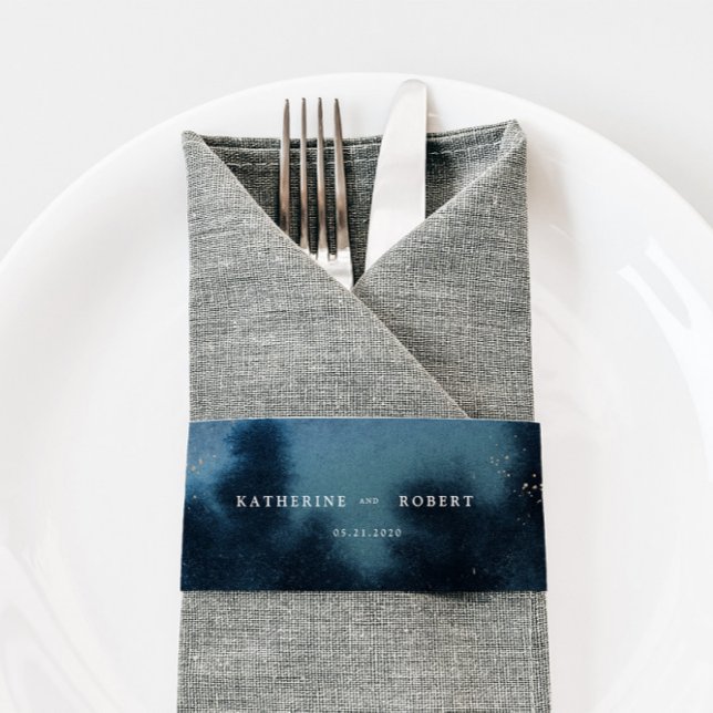 Blue Night Watercolor Landscape Wedding  Invitation Belly Band (Creator Uploaded)