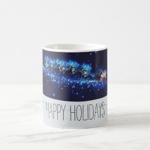 Blue Night With Santa Claus, Reindeer and Sleigh Coffee Mug