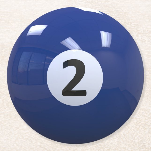 Blue No. 2 Billiard Pool Ball Round Paper Coaster (Front)