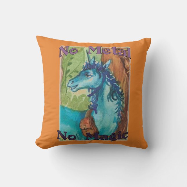 Blue - No Metal No Magic - Throw Pillow (Front)