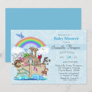 Blue Noah's Ark Baby Shower Invitation