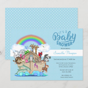 Blue Noah's Ark Baby Shower Invitation