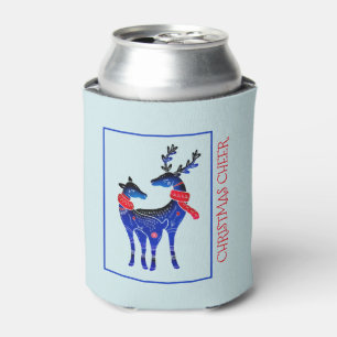 Blue Nordic Christmas Reindeer Pair Can Cooler