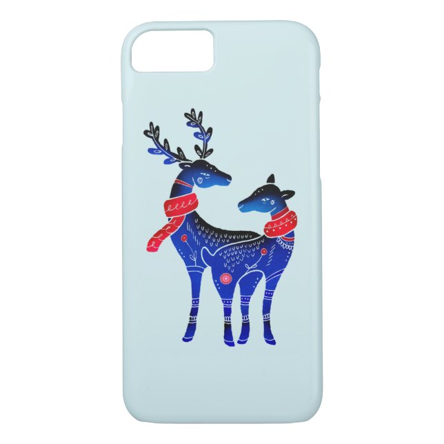 Blue Nordic Christmas Reindeer Pair Case-Mate iPhone Case (Back)