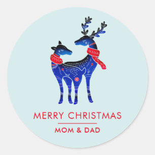 Blue Nordic Christmas Reindeer Pair Classic Round Sticker