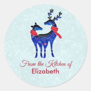 Blue Nordic Christmas Reindeer Pair Kitchen Classic Round Sticker