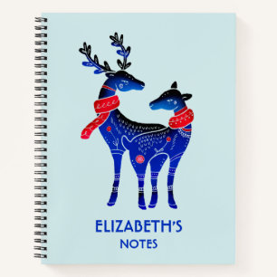 Blue Nordic Christmas Reindeer Pair Notebook