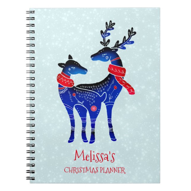 Blue Nordic Christmas Reindeer Pair Notebook (Front)