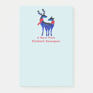 Blue Nordic Christmas Reindeer Pair Post-it Notes